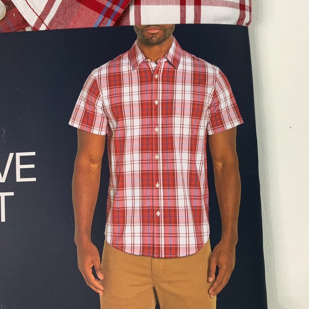 Gap Men's Shirt S Short Sleeve Button Front Poplin Shirt Red Plaid S - Picture 5 of 7